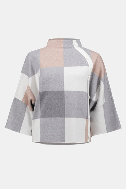 Plaid Jacquard Sweater Knit Top Rose/Multi