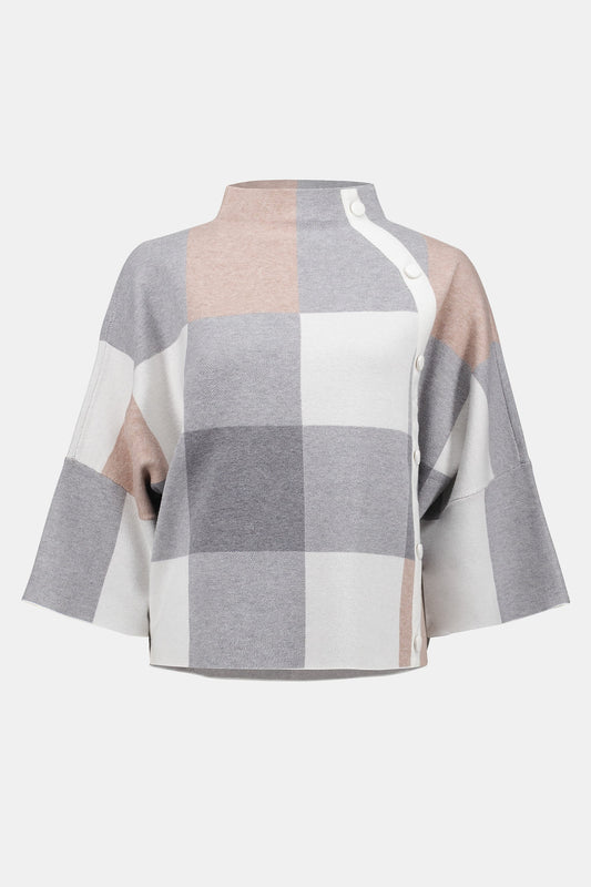 Plaid Jacquard Sweater Knit Top Rose/Multi