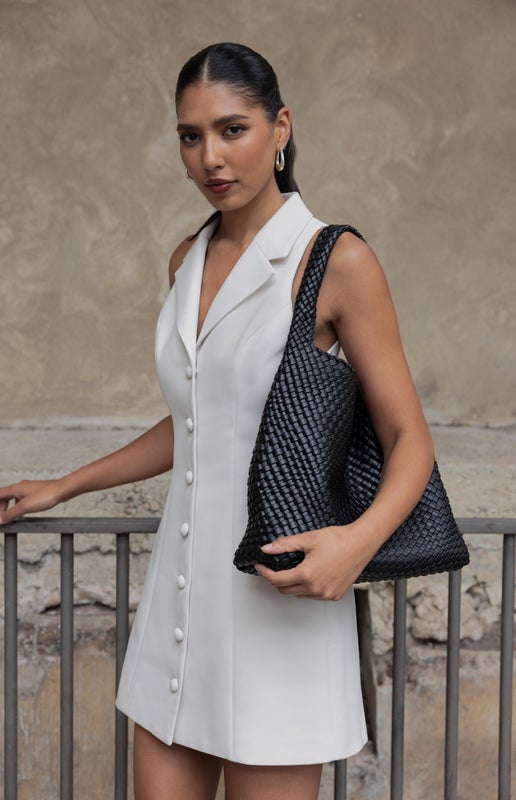 Woven Vegan Leather Hobo Bag