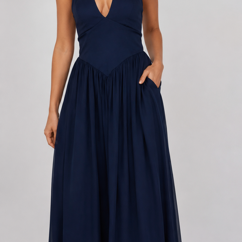 Alessia Navy Halter Maxi Dress