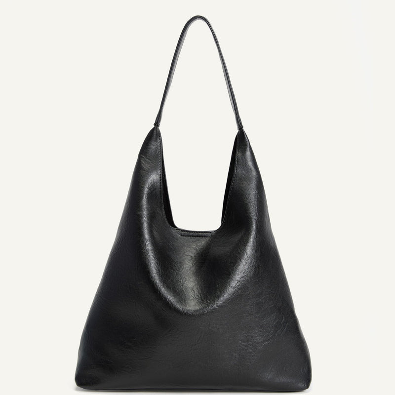 Katie Textured Vegan Leather Shoulder Bag - Black
