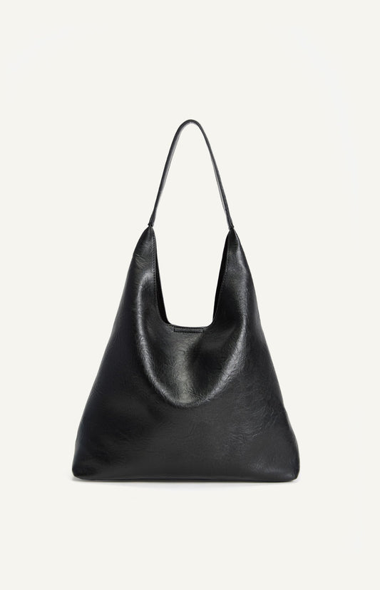 Katie Textured Vegan Leather Shoulder Bag - Black