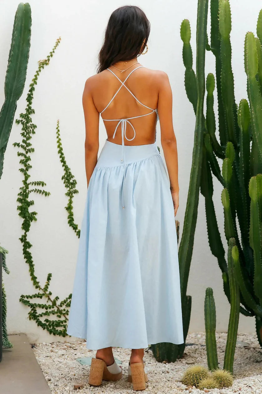 Rosemary Linen Tie-Back Maxi Dress