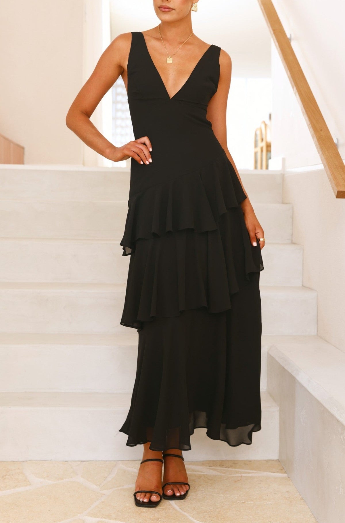 Serena Black Tiered Maxi Dress