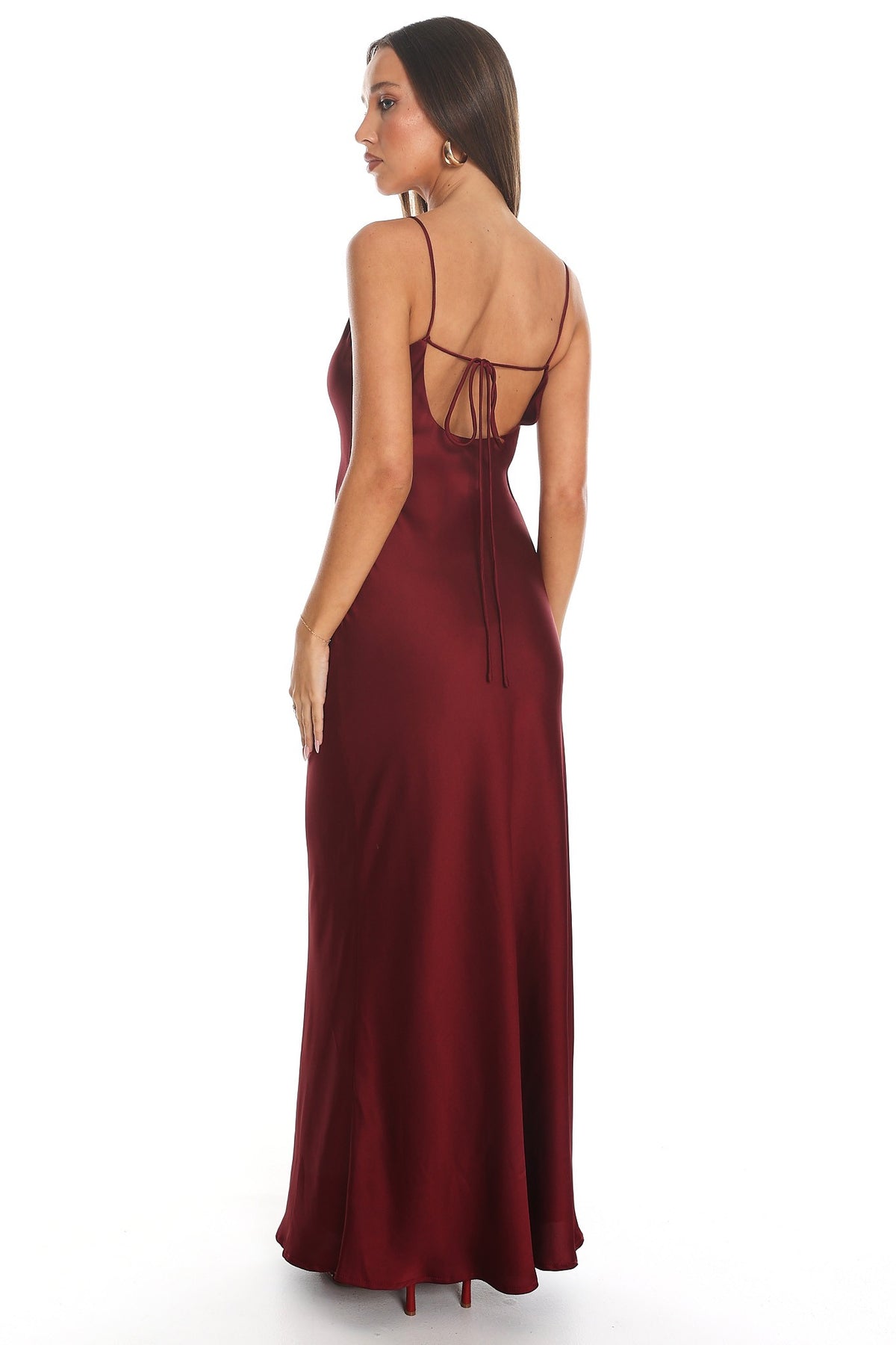 Celeste Satin Cowl Maxi Dress – Burgundy