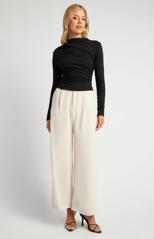 Black Stretch Jersey Top with Front Ruched Details