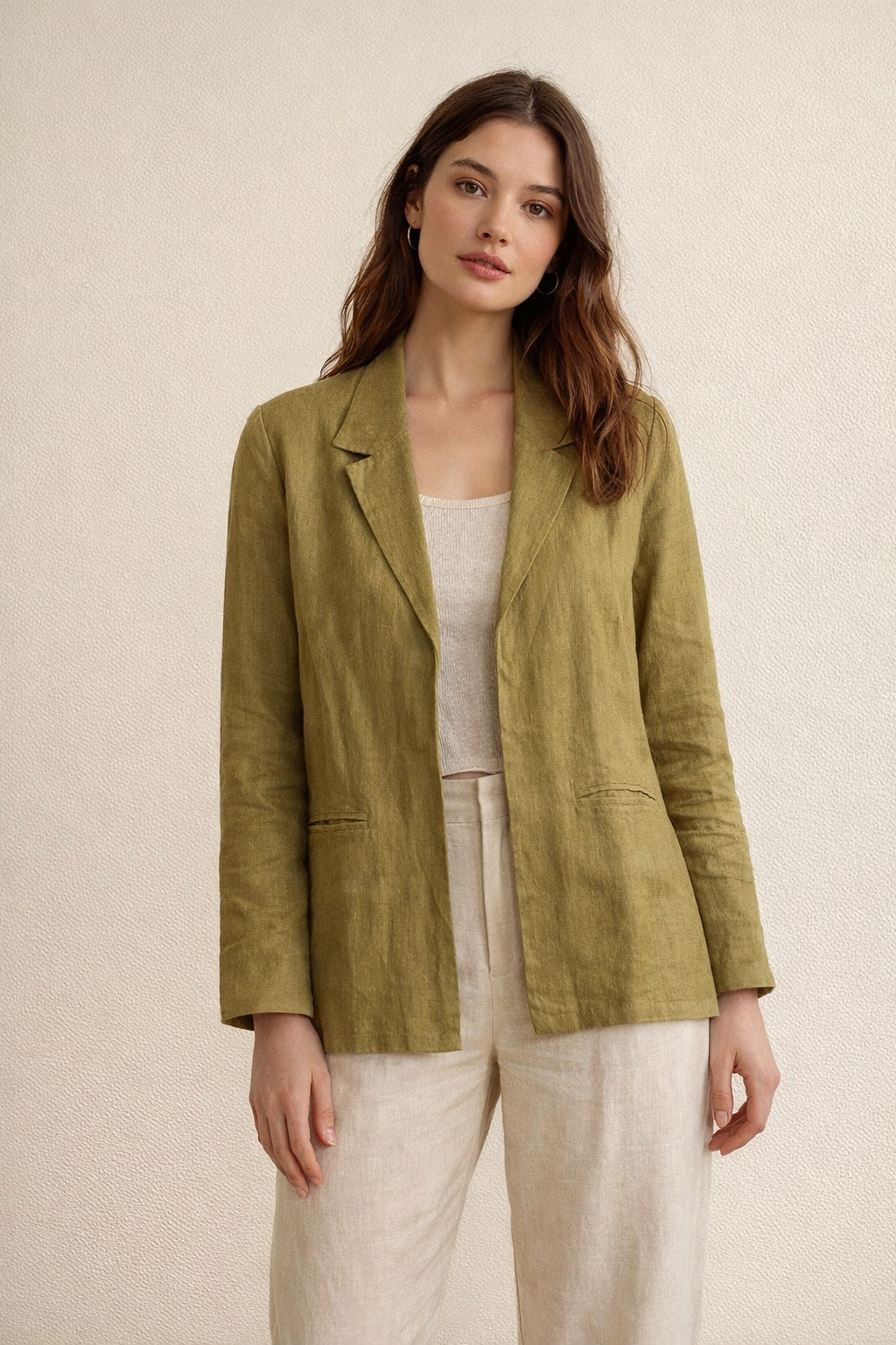 Khaki Linen Unbuttoned Shirt
