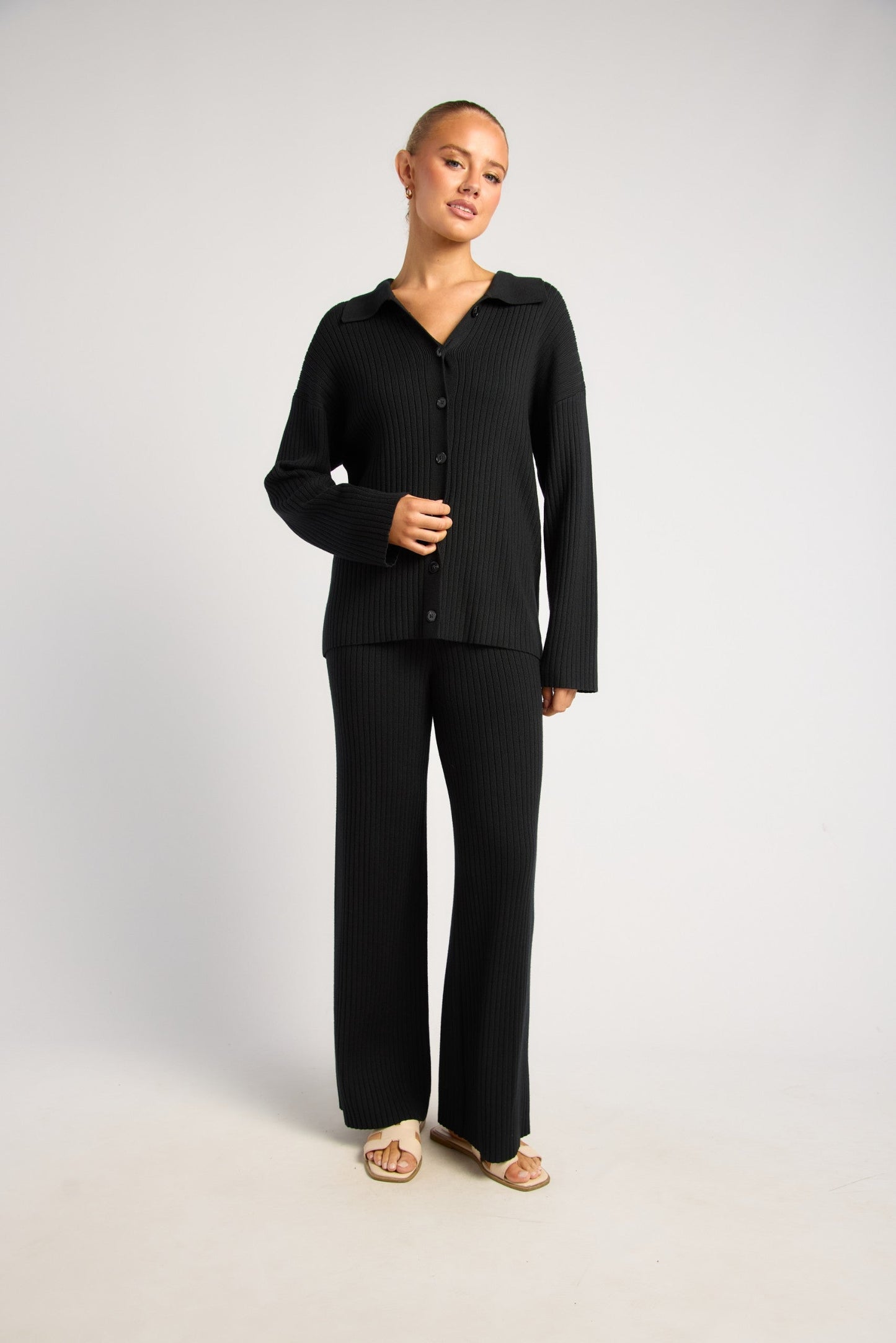 Black Ribbed Knit Pants
