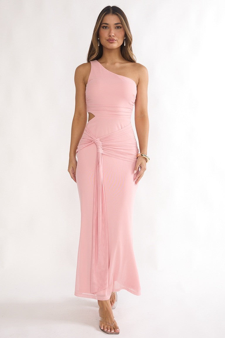 Blush Pink One-Shoulder Maxi Dress