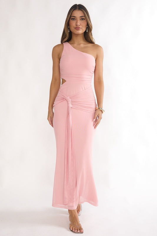 Blush Pink One-Shoulder Maxi Dress