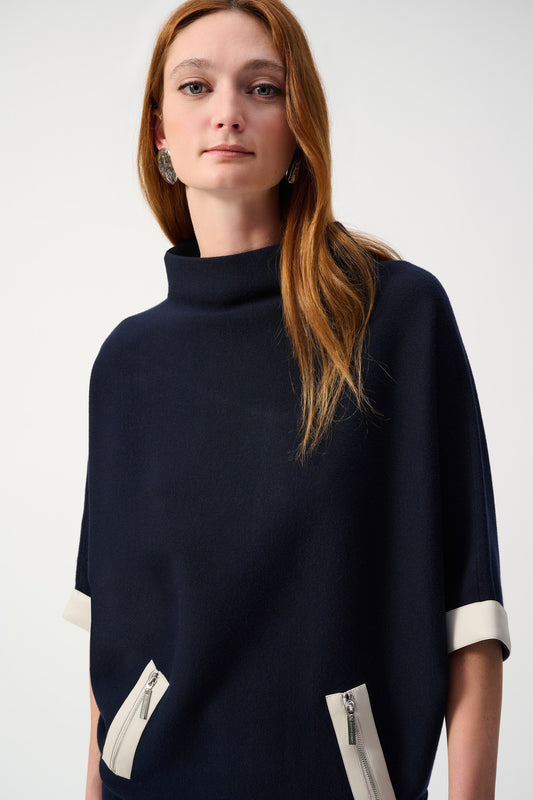 Black Sweater Knit Funnel Neck Top