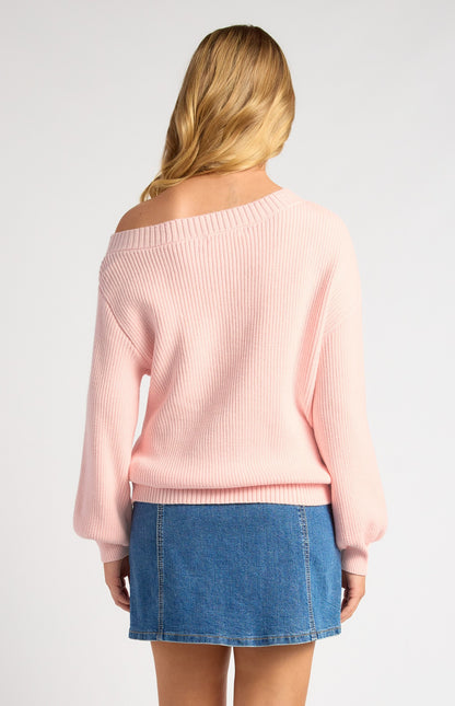 Pale Pink One Shoulder Relaxed Fit Knit Top