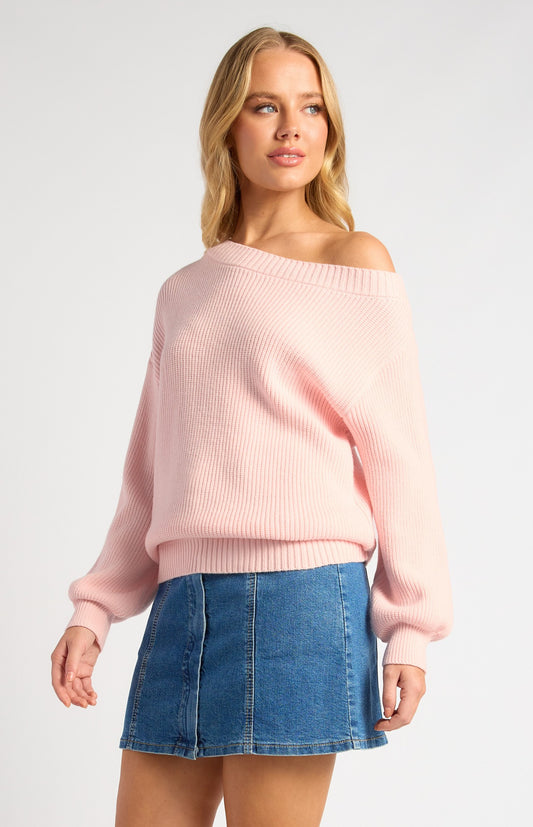 Pale Pink One Shoulder Relaxed Fit Knit Top