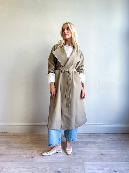 VISCO POLY DRAPED COLLAR LONG COAT