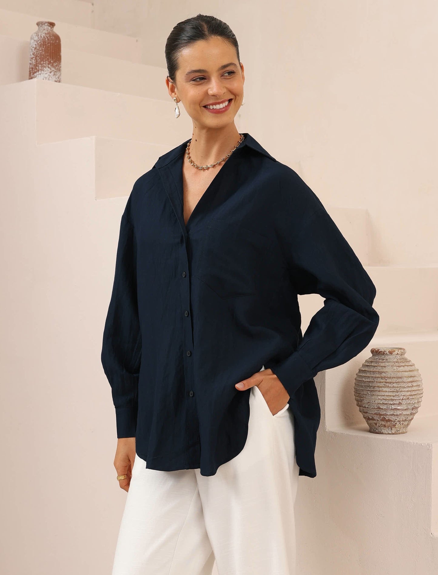 Navy Oversized Button-up Shirt