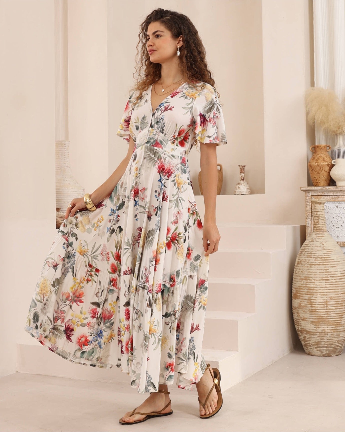 White Floral Maxi Dress
