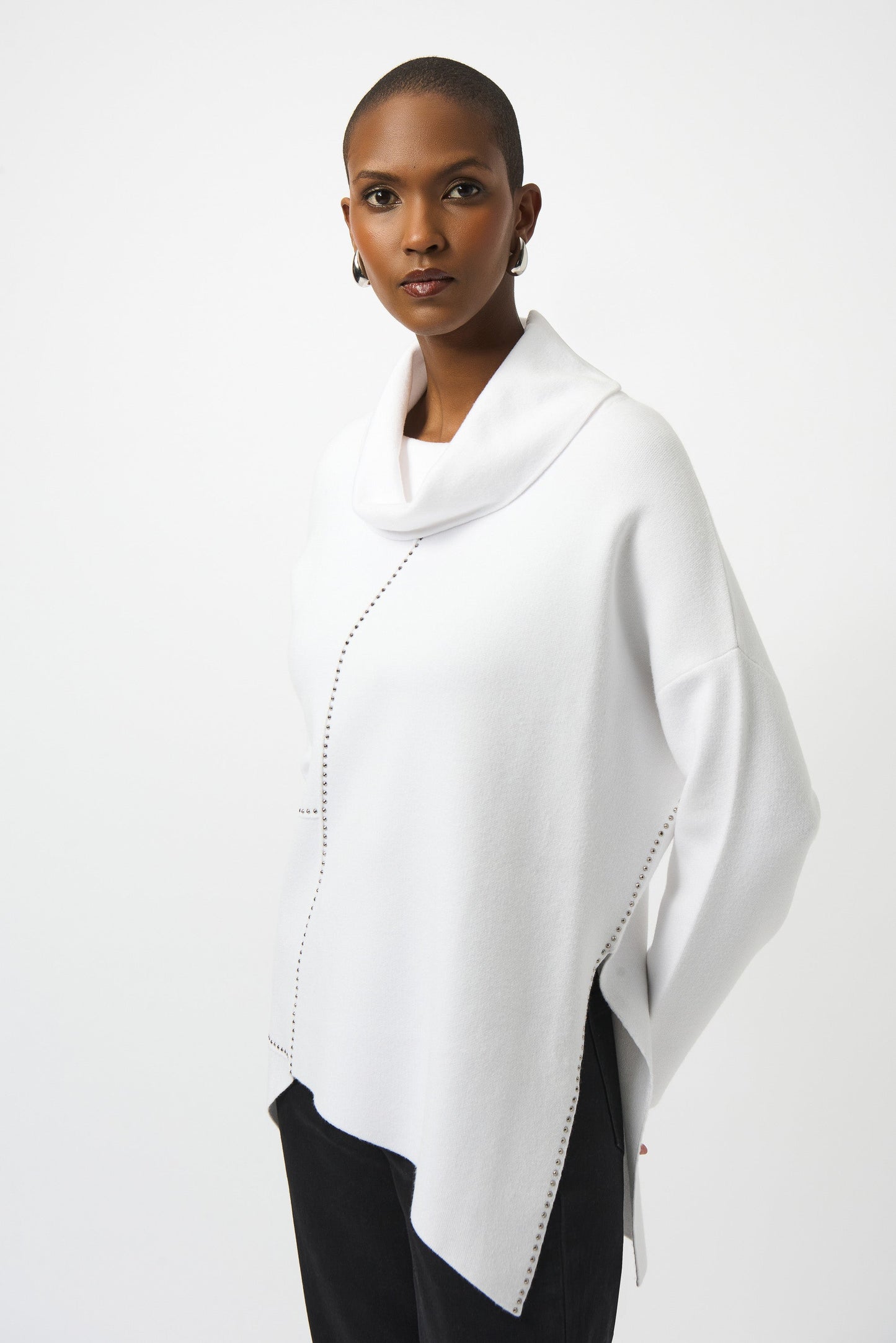 White Sweater Knit Asymmetrical Pullover