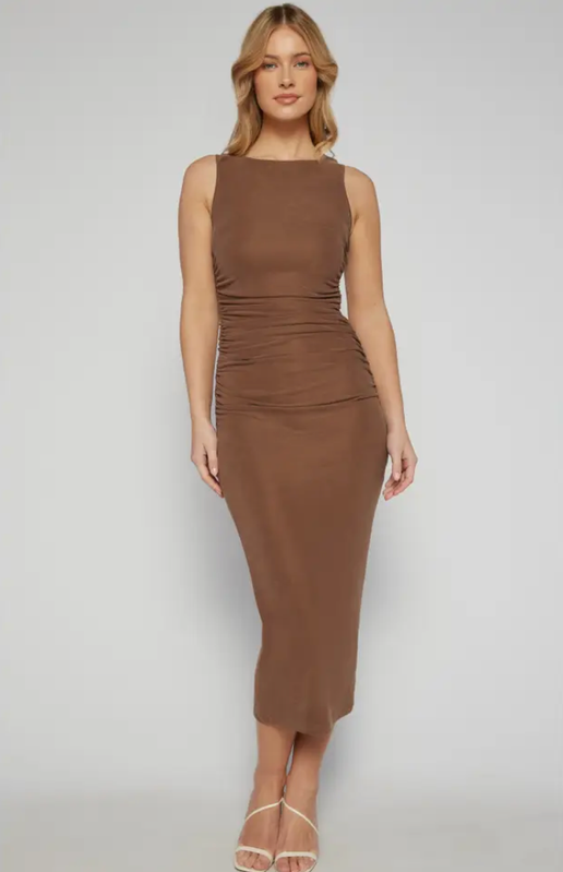 Chocolate Racer Neckline Midi Dress