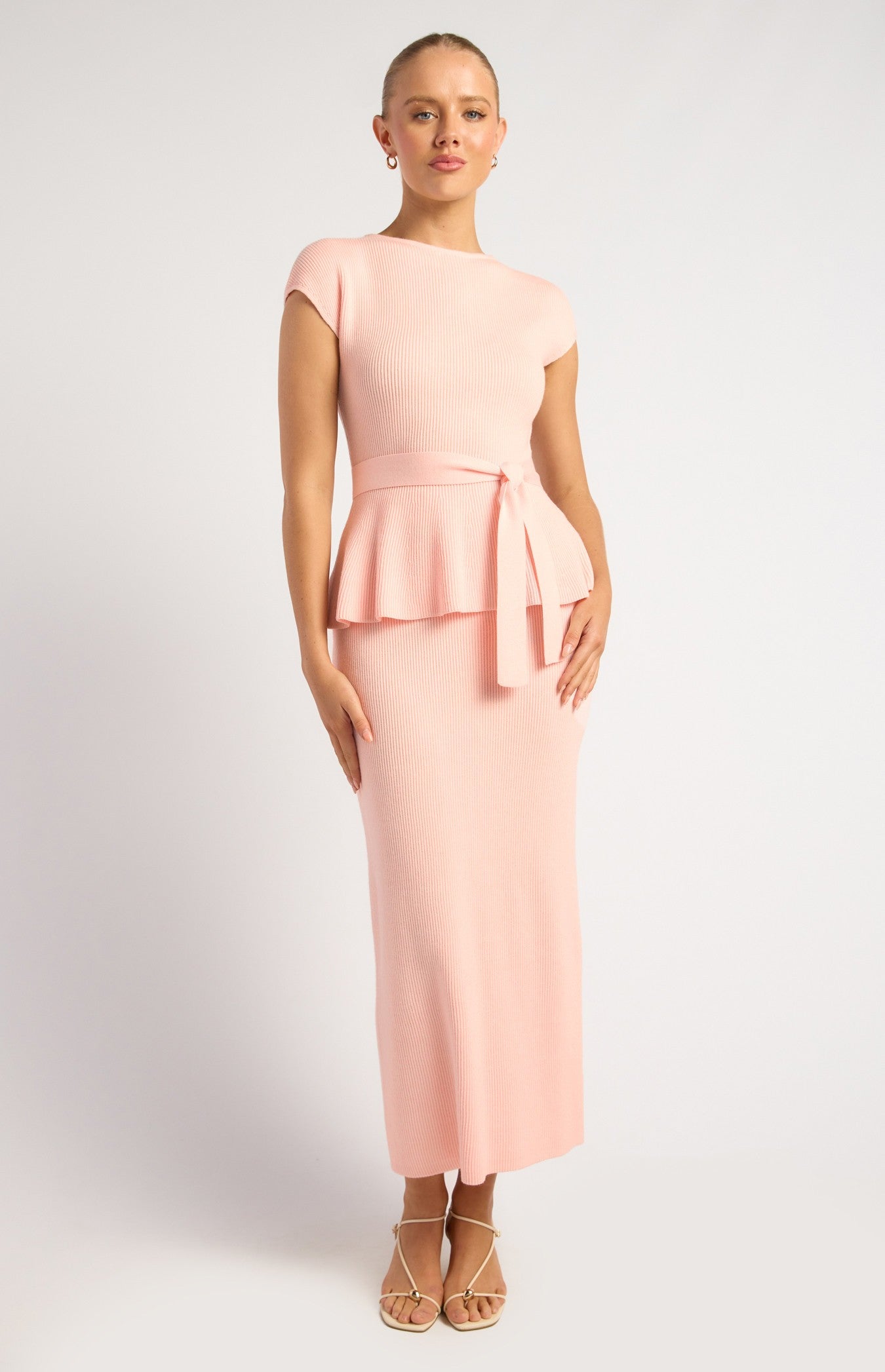 Cap Sleeve Knit Top With Waist Tie
