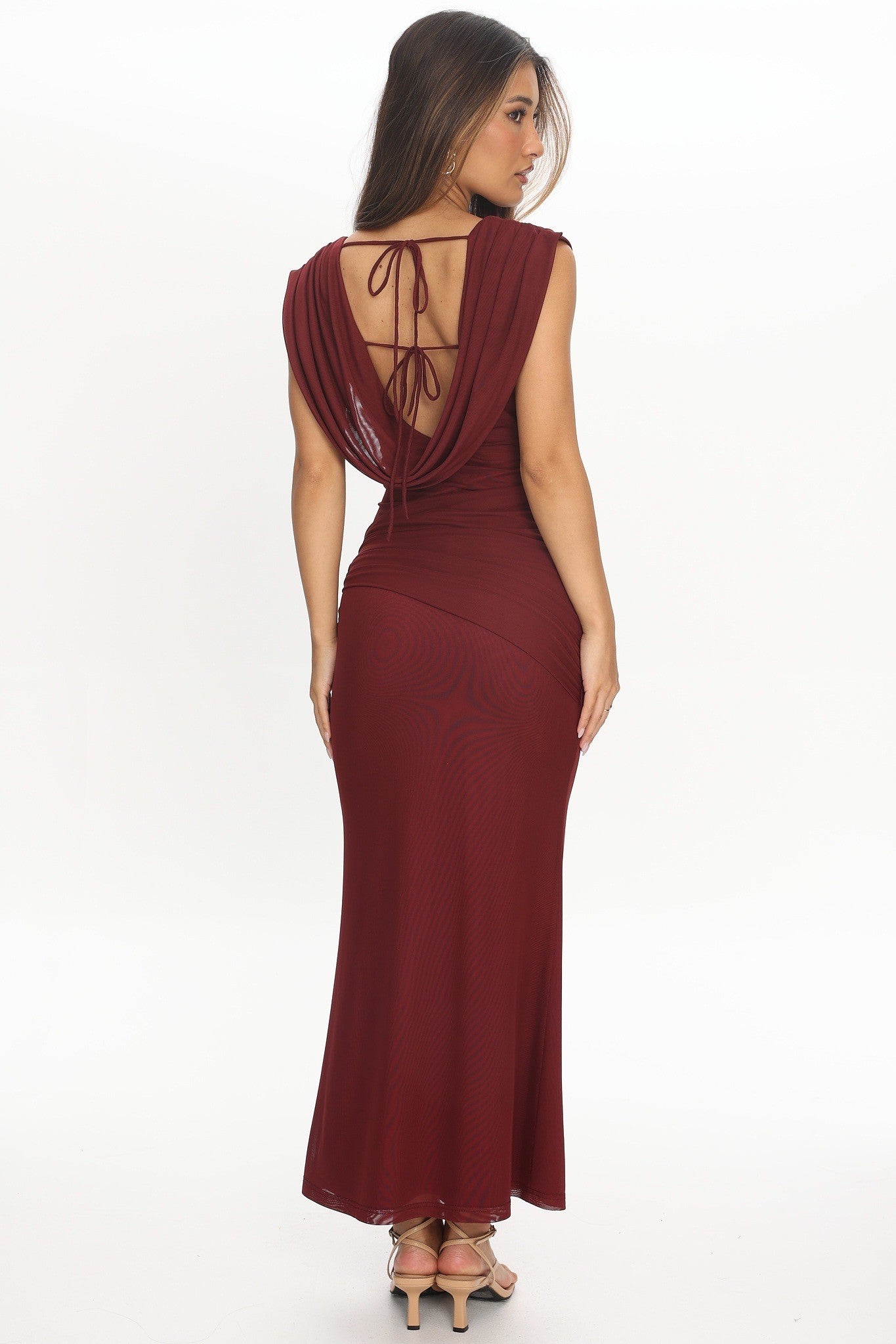 Burgundy Draped Maxi Dress