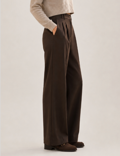 Brown Pleated Wide Leg Pants