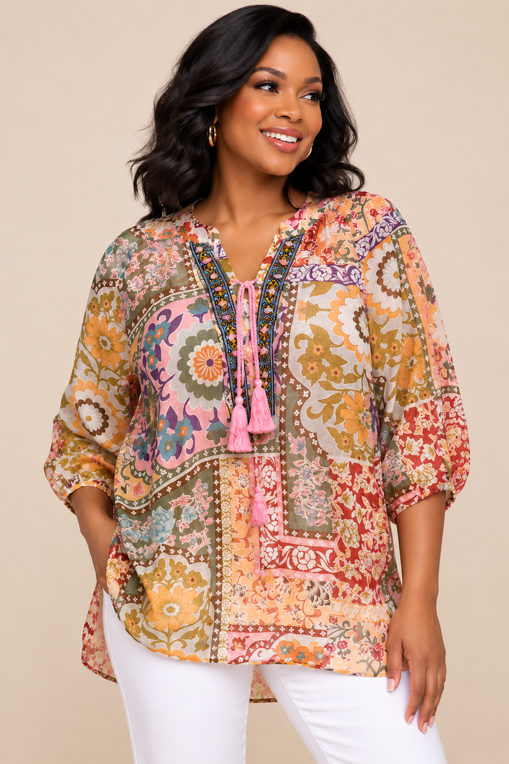 Boho Embellished Floral Loose Top