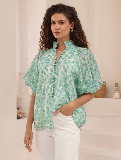 Green Floral Blouse