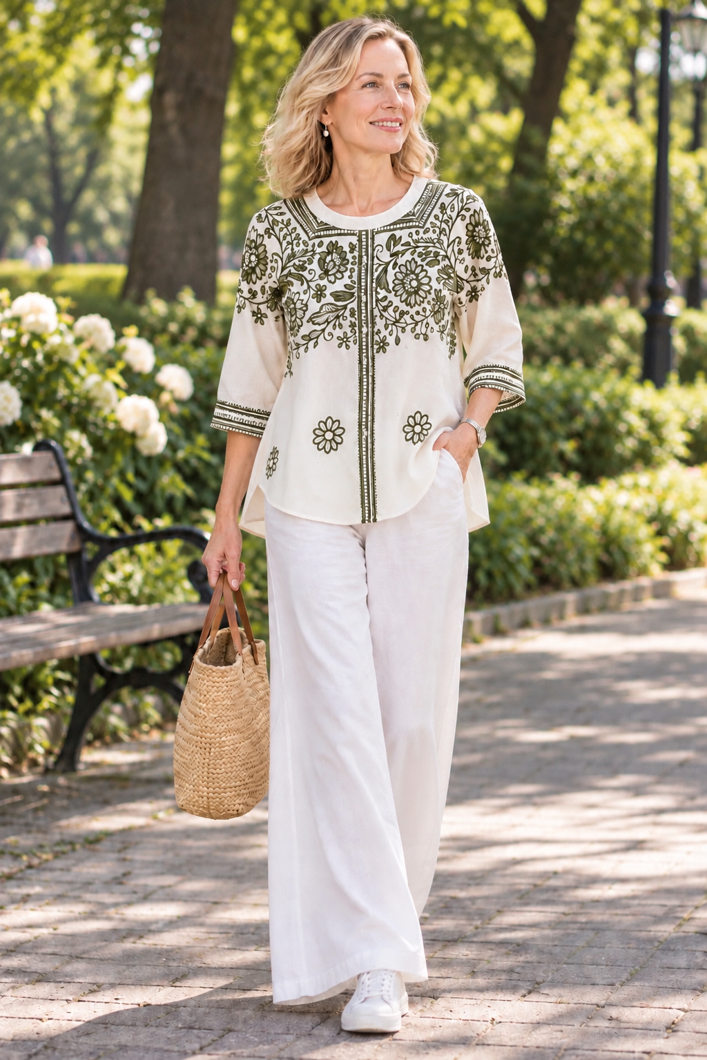 The Florence Olive Embroidered Blouse