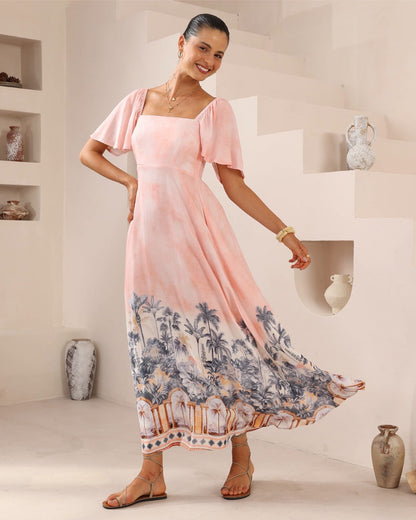 Pink Print Maxi Dress