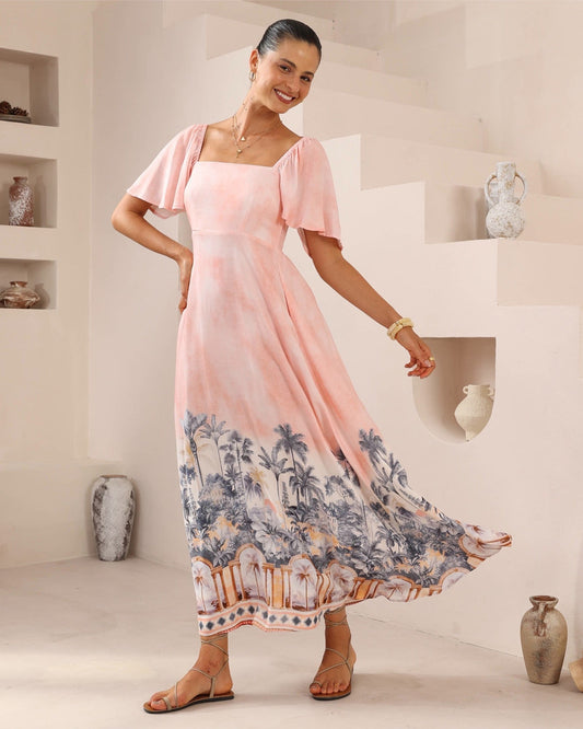 Pink Print Maxi Dress