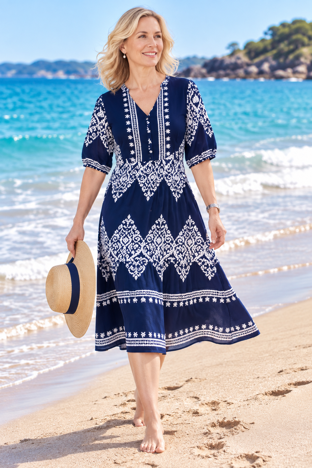 The Genevieve Navy Midi Dress