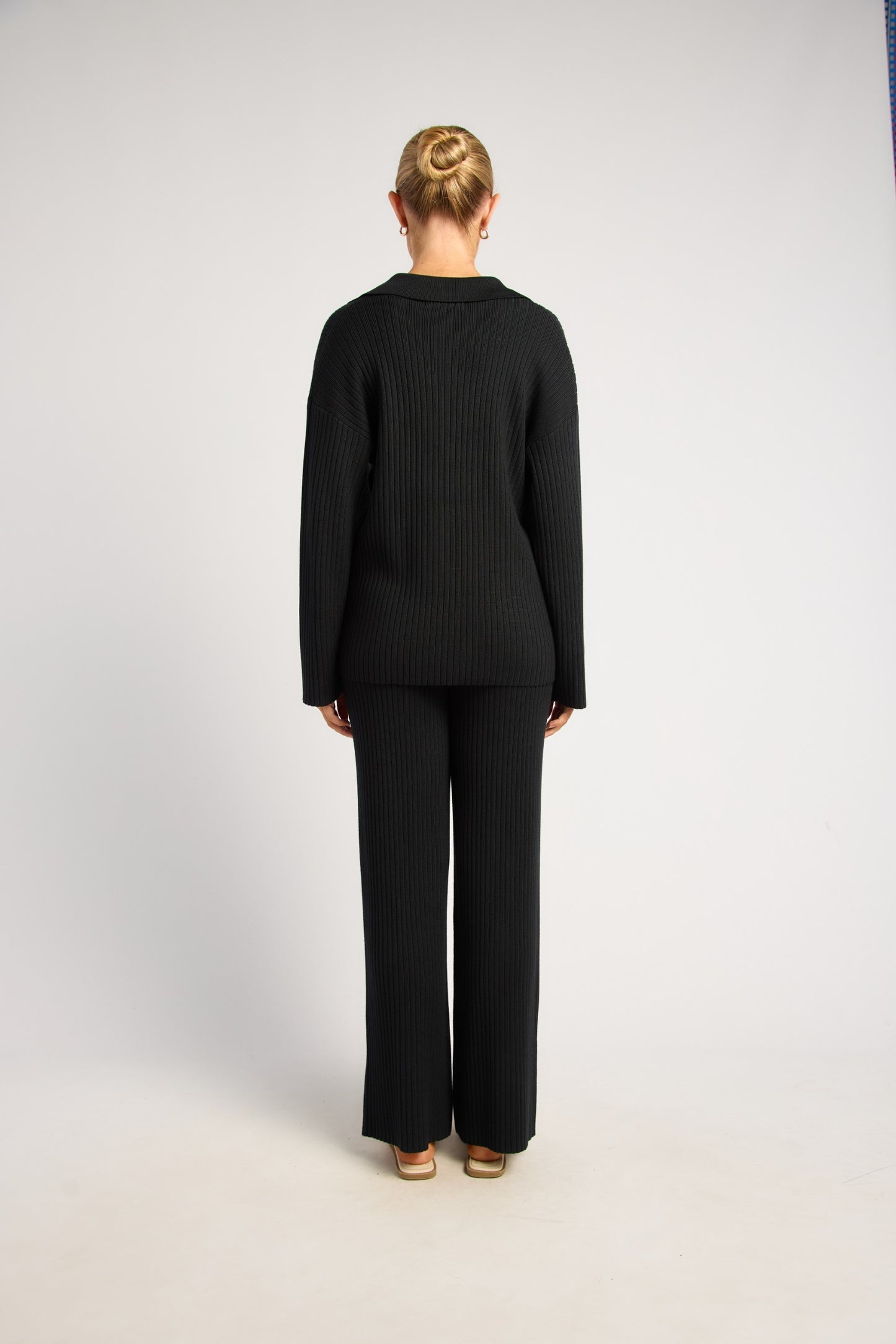 Black Ribbed Knit Pants