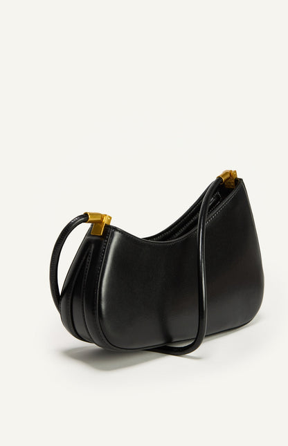 Black Curved Silhouette Structured Shoulder Bag with Soft Tube Handle
