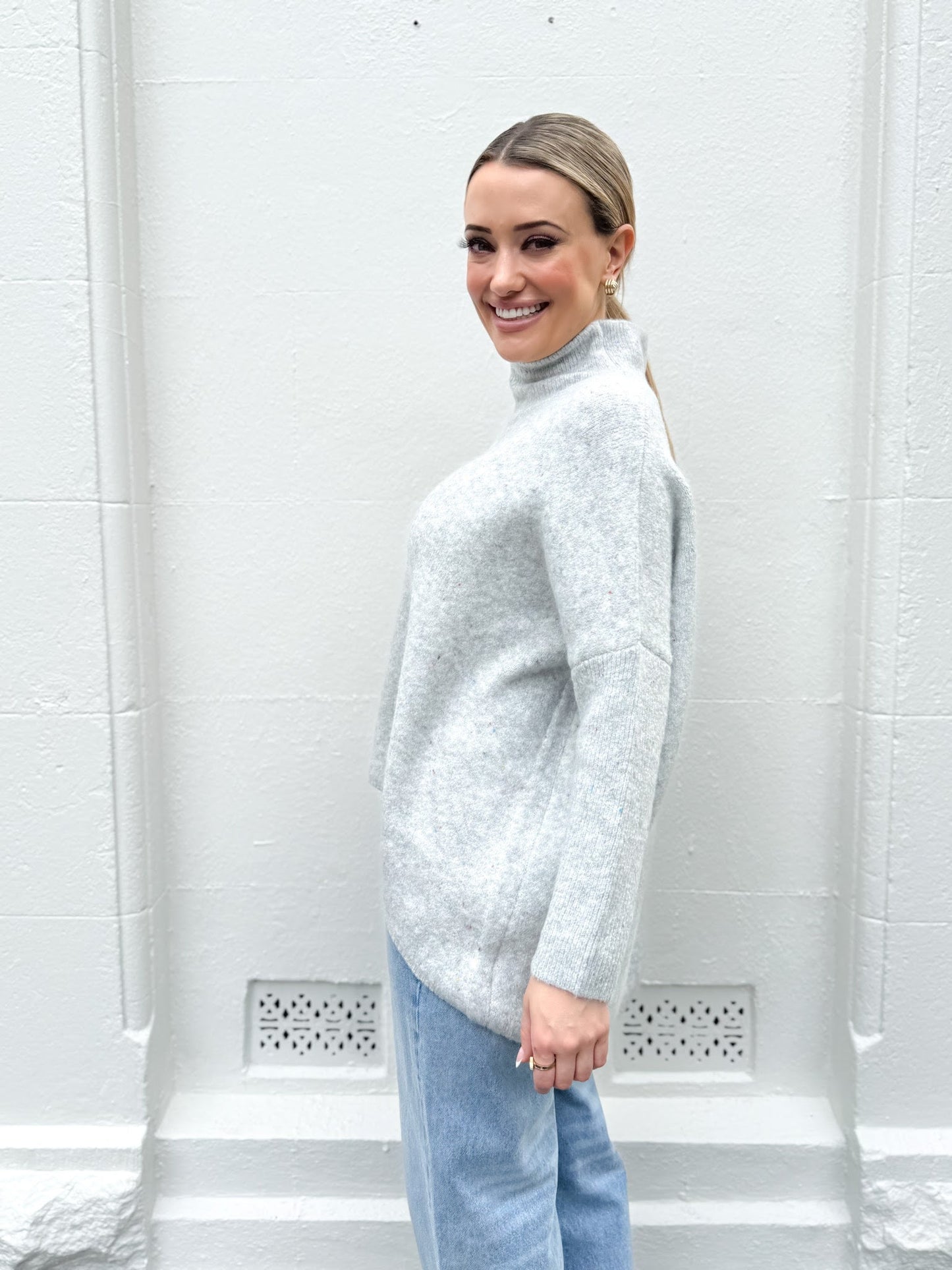Marl Grey Wool Mix Turtle Neck Jumper