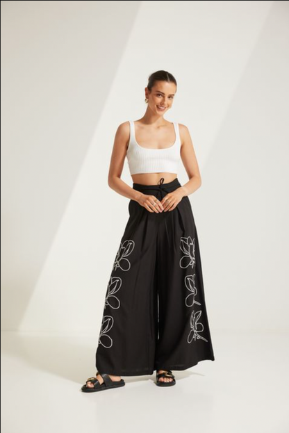 Black Avalynn Linen Wide Leg Pants