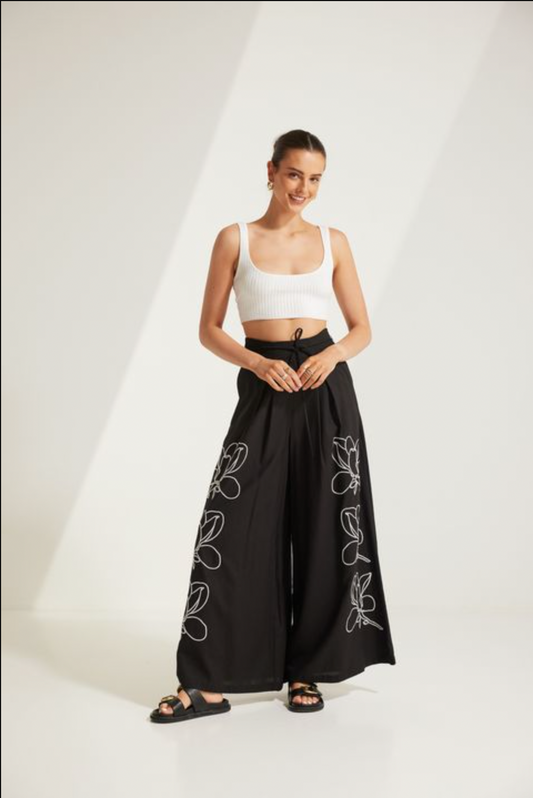 Black Avalynn Linen Wide Leg Pants