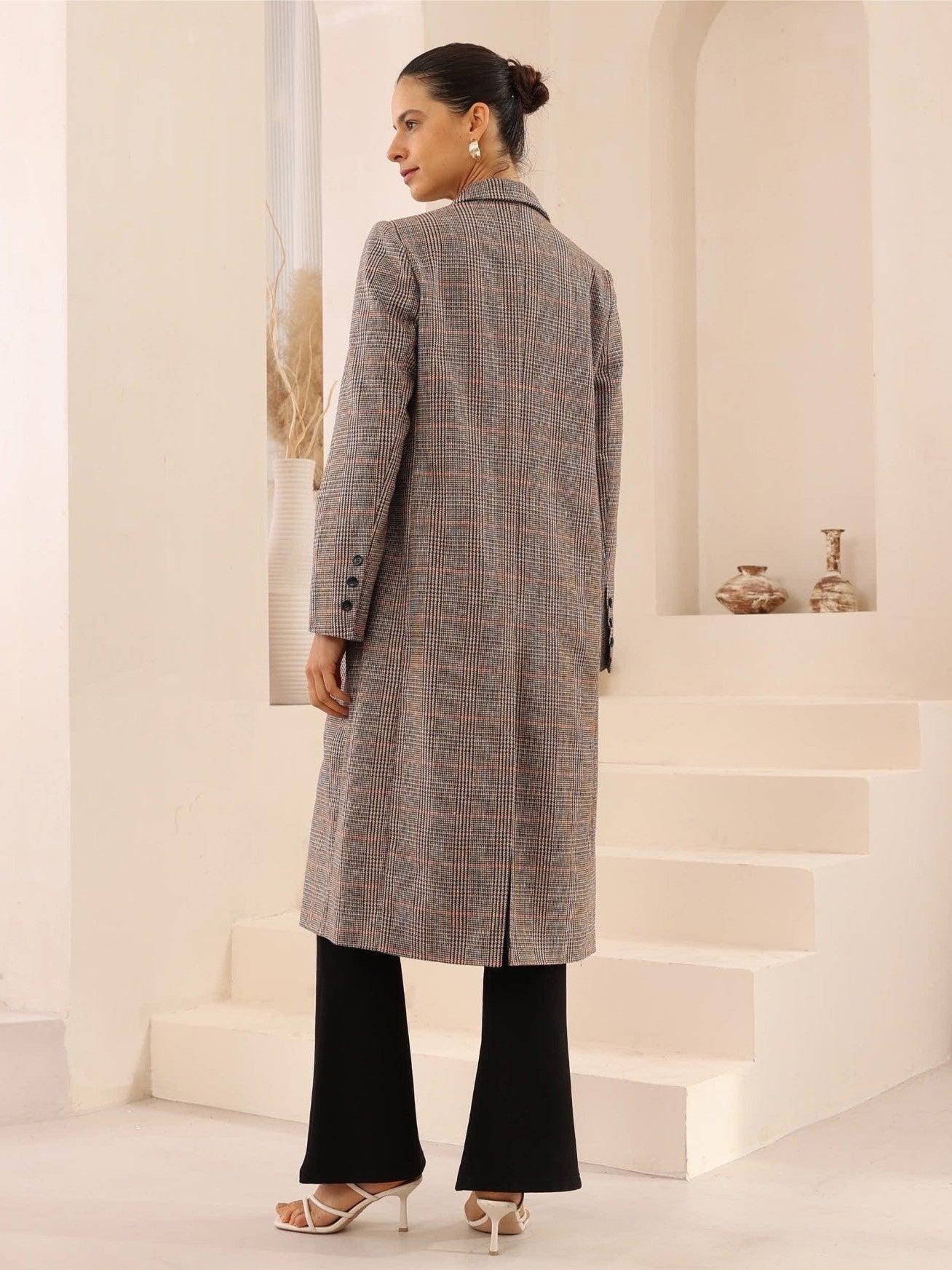 Checkered Shin Length Coat