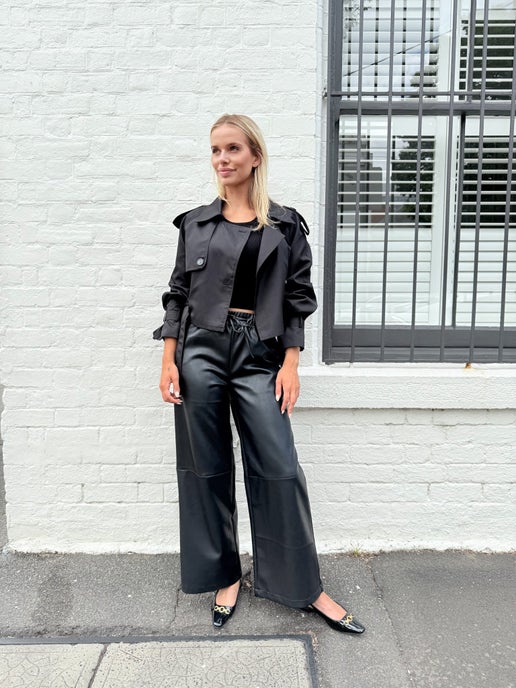 Black Faux Drawstring Pants