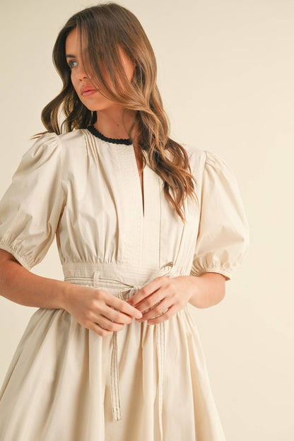 Beige Puff Sleeve Mini Dress