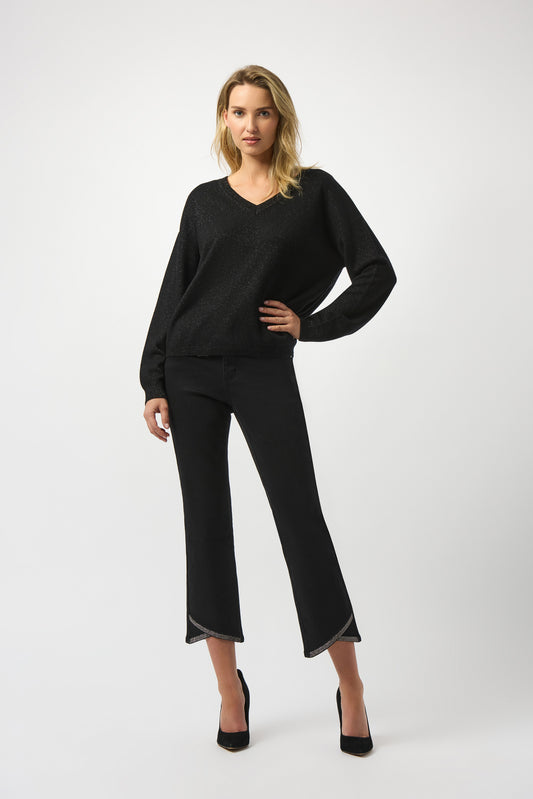 Black Wool Blend V-Neck Boxy Sweater