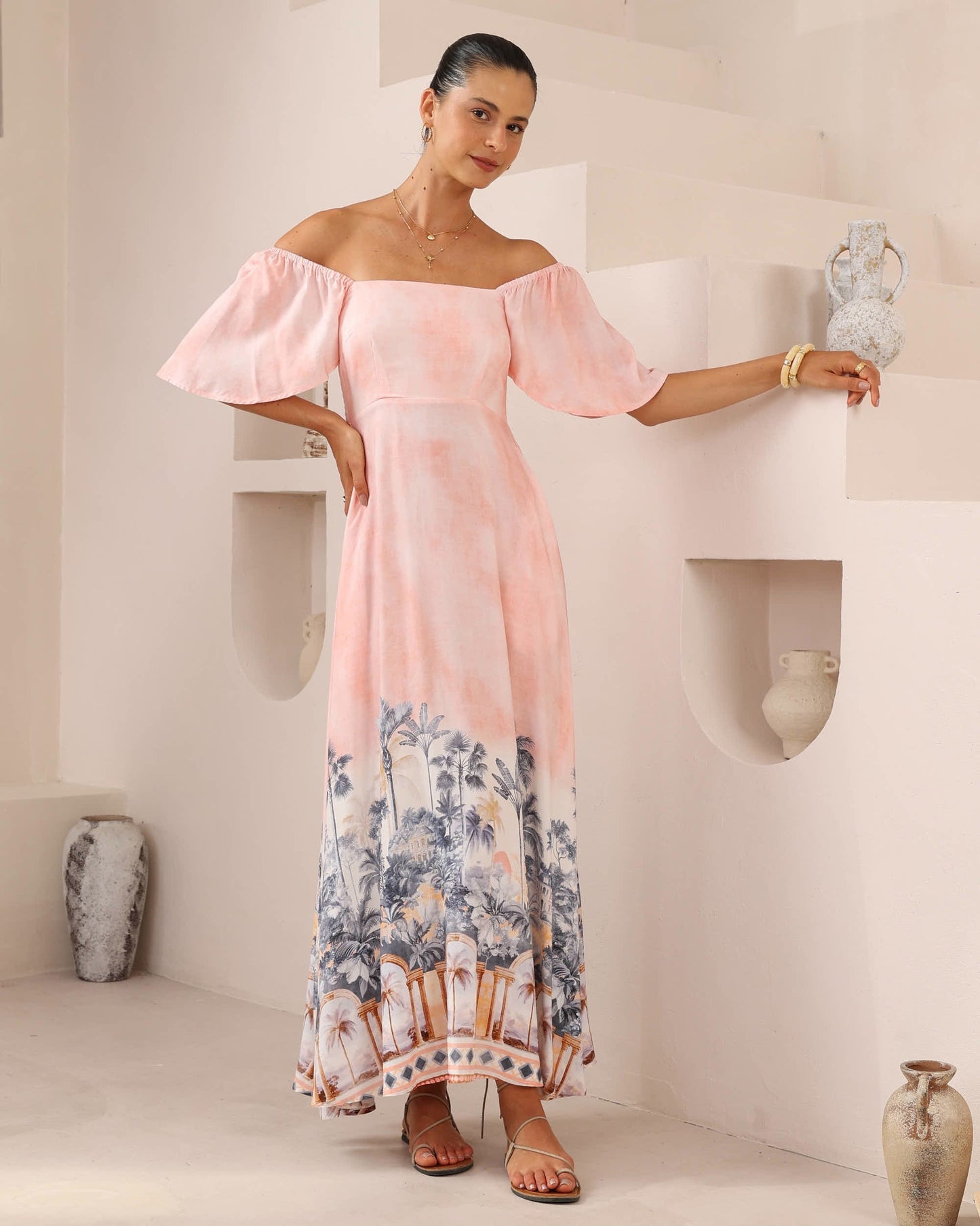 Pink Print Maxi Dress