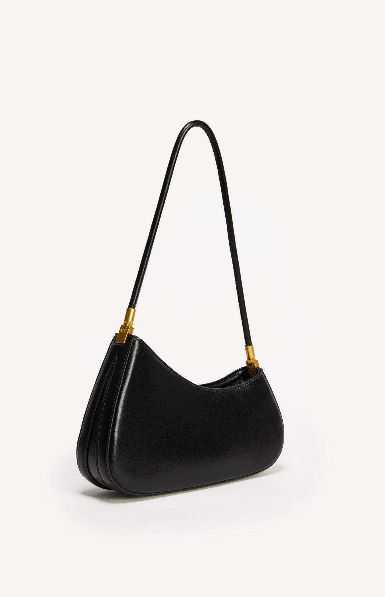 Black Curved Silhouette Structured Shoulder Bag with Soft Tube Handle