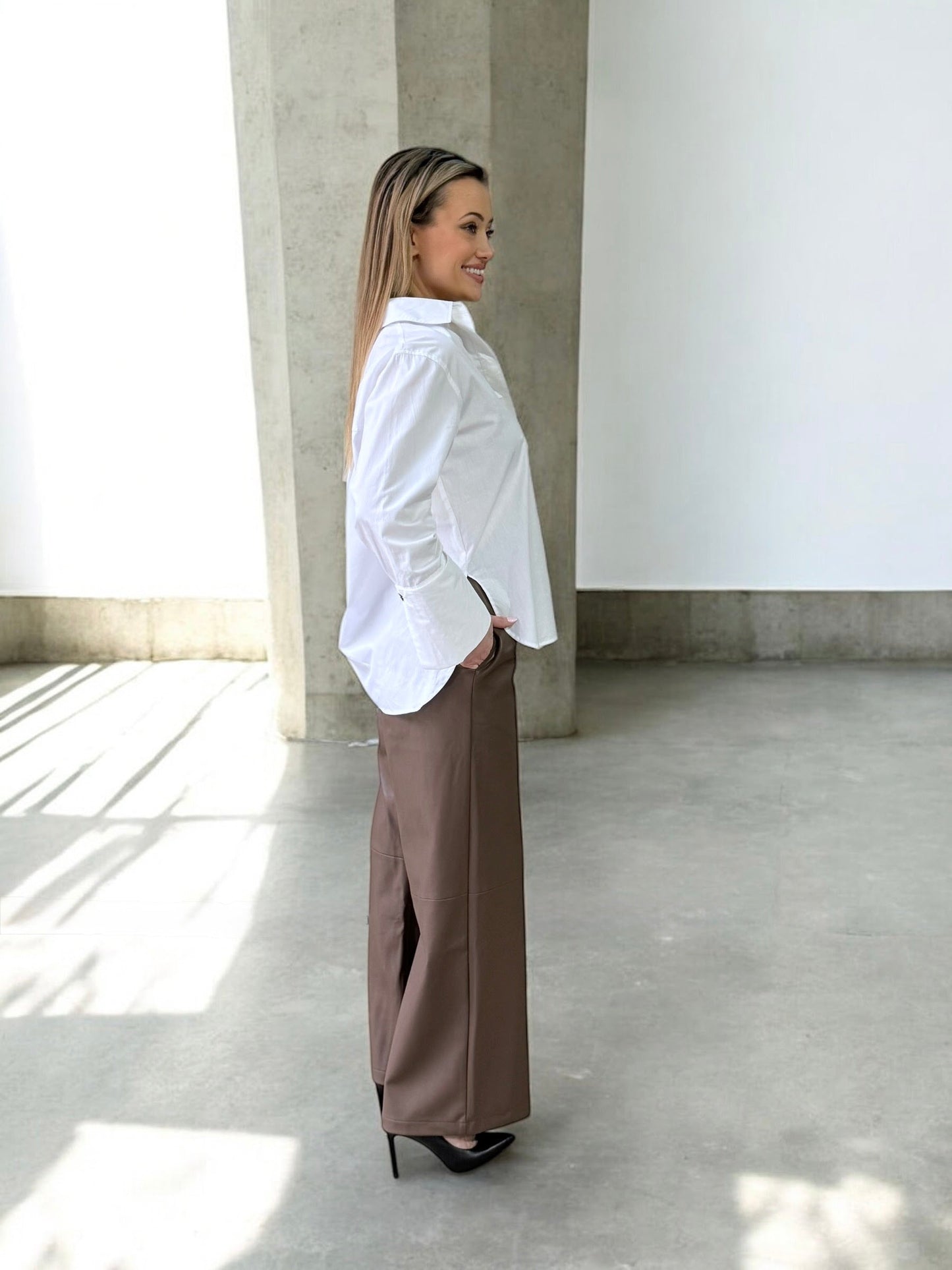 Chocolate Faux Leather Drawstring Pants
