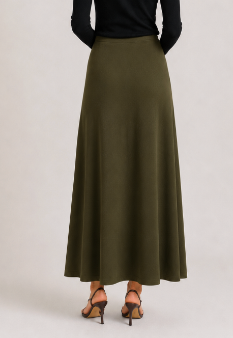 Olive Jersey Midi Skirt