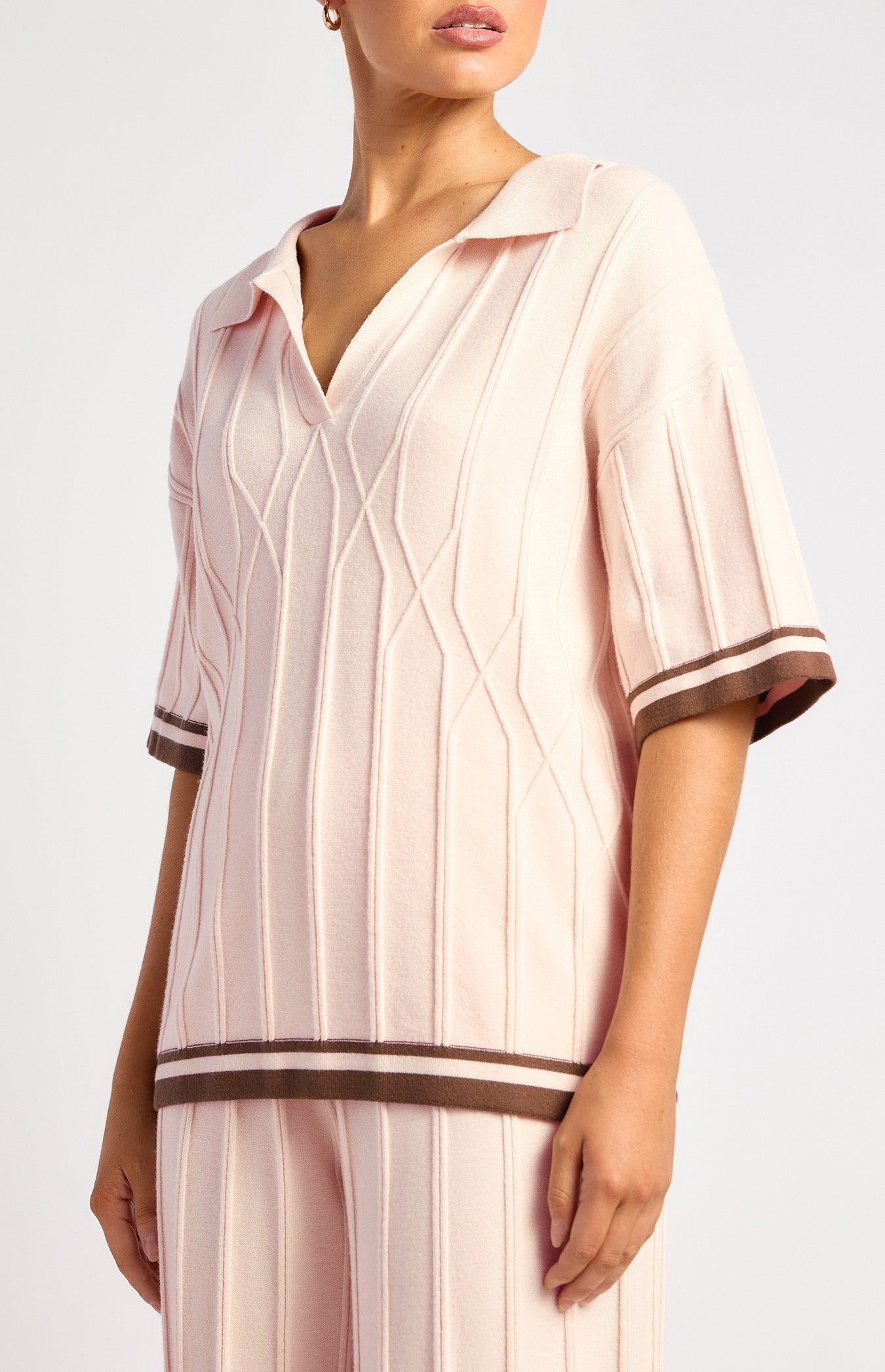 Raised Pattern Knit Polo Top