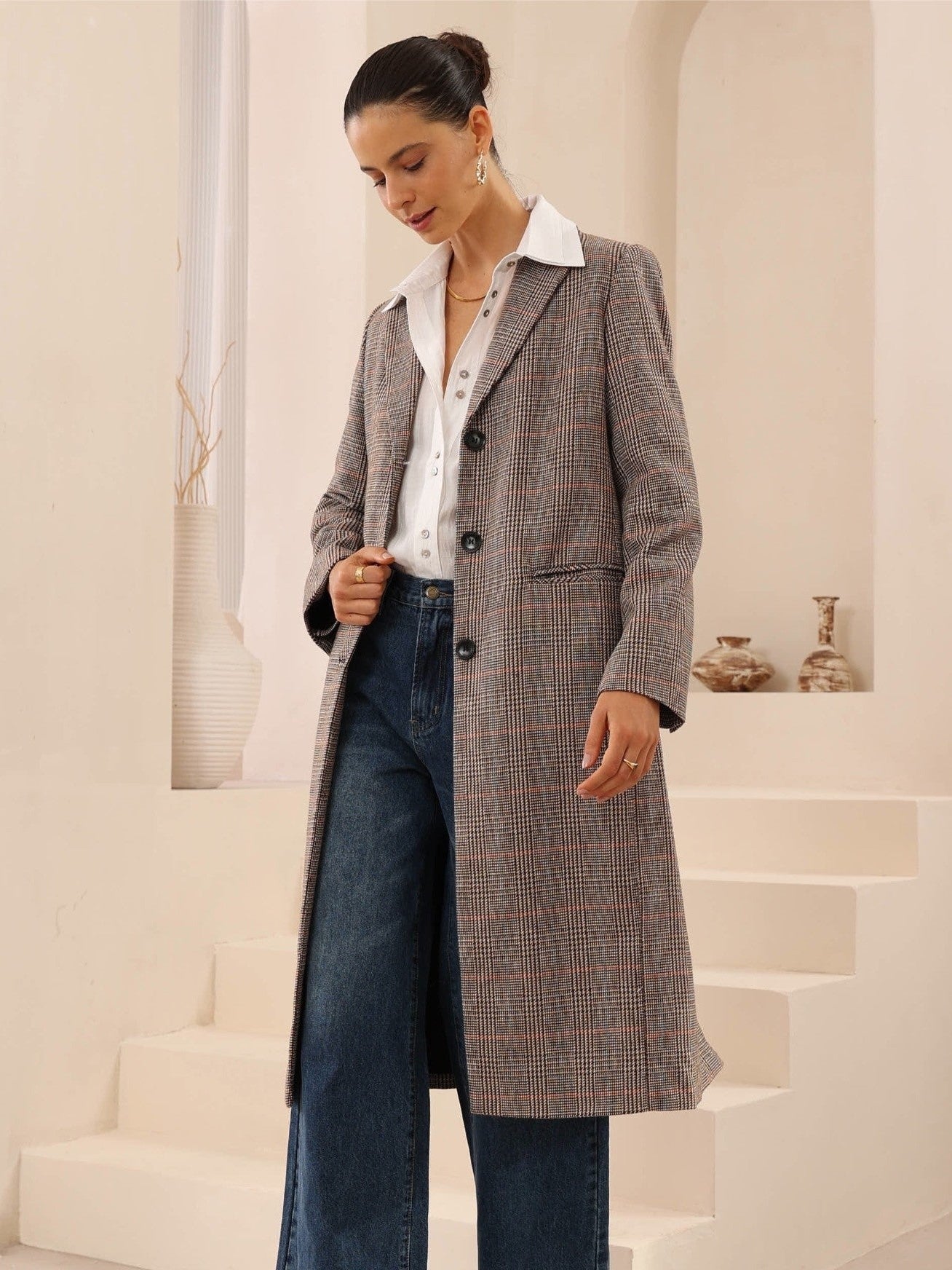 Checkered Shin Length Coat