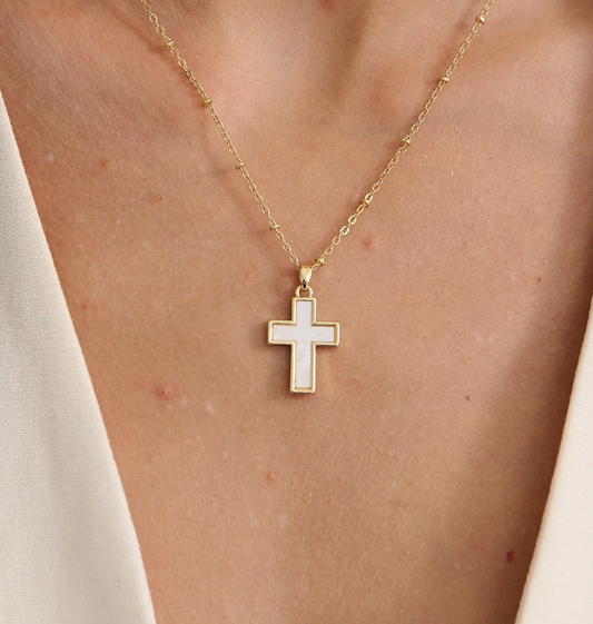Cross Pearl 18K Gold Necklace