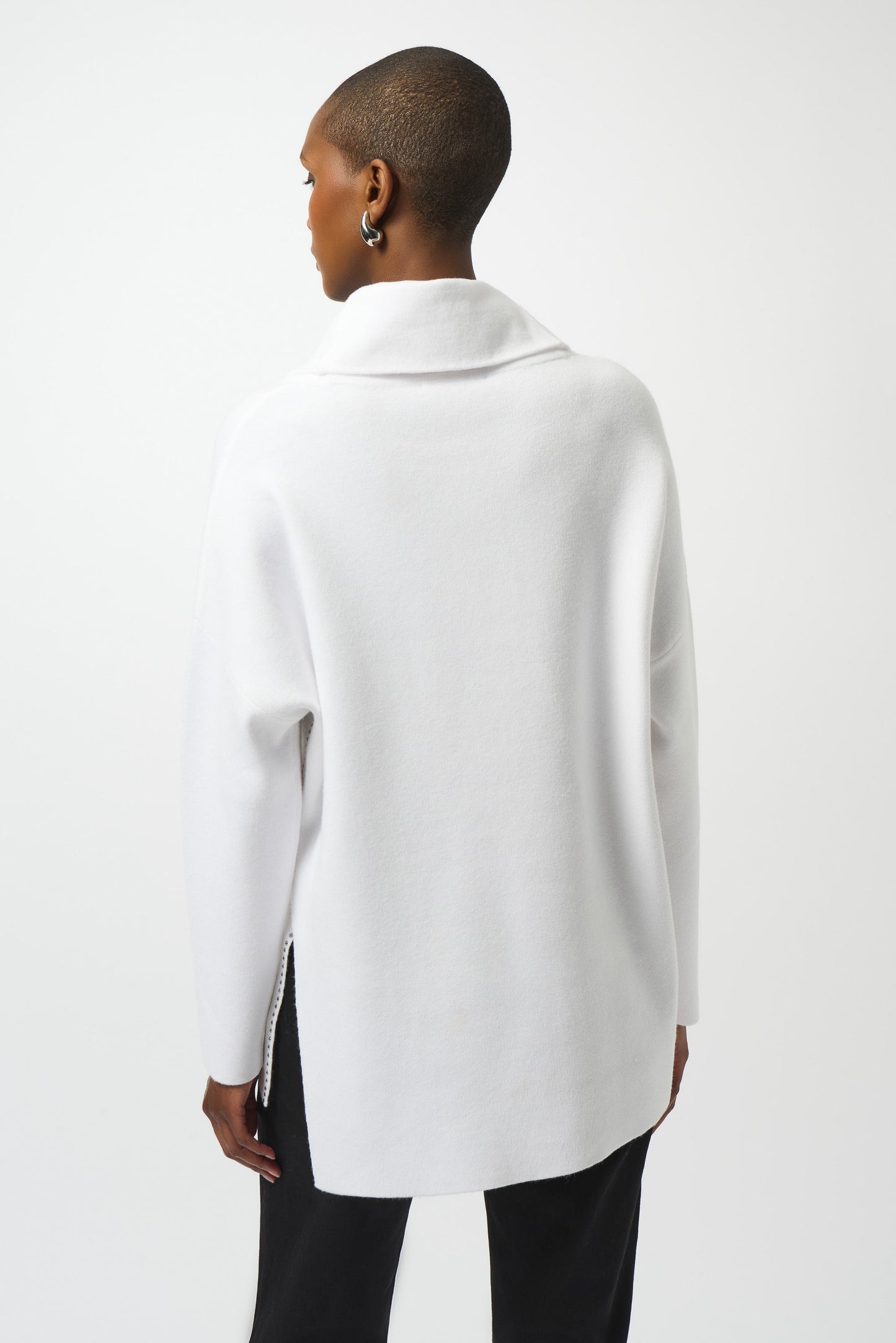 White Sweater Knit Asymmetrical Pullover