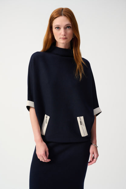 Black Sweater Knit Funnel Neck Top