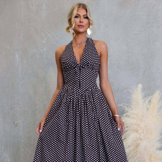 The Sienna Polka Dot Halter Maxi Dress